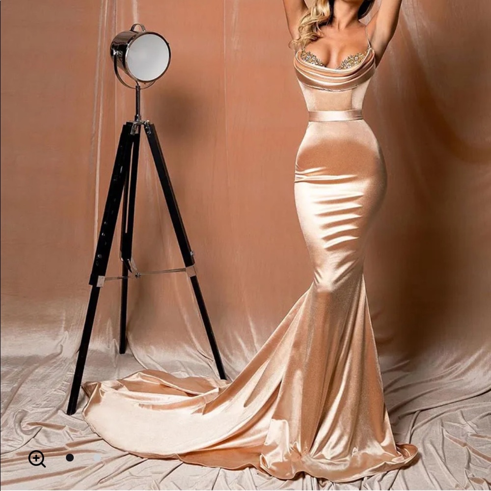 Gold mermaid velvet prom gown dress made from UK